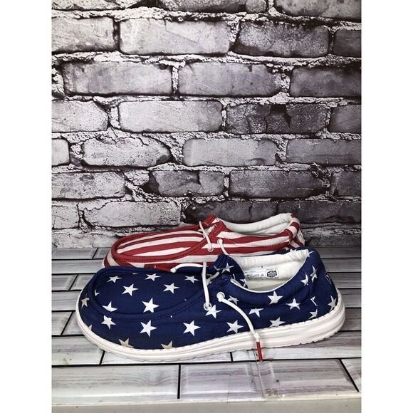 Hey Dude Wally Patriotic American Flag Casual Slip On Men Sz 12M US/45 USA - Picture 13 of 16
